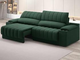 Sofá com Porta Copos Carregador USB Ret Rec Murano 2,30m Velosuede Verde - NETSOFAS