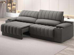 Sofá com Porta Copos Carregador USB Ret Rec Murano 2,50m Velosuede Cinza - NETSOFAS Sofá com Porta Copos Carregador USB Ret Rec Murano 2,50m Velosuede Cinza - NETSOFAS