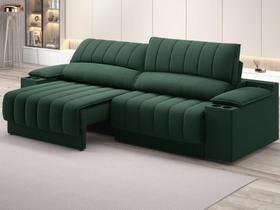 Sofá com Porta Copos Carregador USB Ret Rec Murano 2,50m Velosuede Verde - NETSOFAS