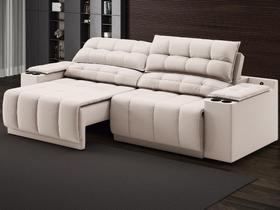 Sofá com Porta Copos Carregador USB Ret Rec Samurai 2,30m Velosuede Areia - NETSOFAS
