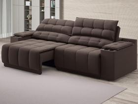 Sofá com Porta Copos Carregador USB Ret Rec Samurai 2,30m Velosuede Chocolate - NETSOFAS Sofá com Porta Copos Carregador USB Ret Rec Samurai 2,30m Velosuede Chocolate - NETSOFAS