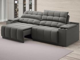 Sofá com Porta Copos Carregador USB Ret Rec Samurai 2,30m Velosuede Cinza - NETSOFAS Sofá com Porta Copos Carregador USB Ret Rec Samurai 2,30m Velosuede Cinza - NETSOFAS