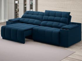 Sofá com Porta Copos Carregador USB Ret Rec Samurai 2,30m Velosuede Petróleo - NETSOFAS Sofá com Porta Copos Carregador USB Ret Rec Samurai 2,30m Velosuede Petróleo - NETSOFAS