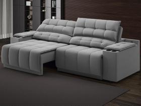 Sofá com Porta Copos Carregador USB Ret Rec Samurai 2,50m Velosuede Grafite - NETSOFAS