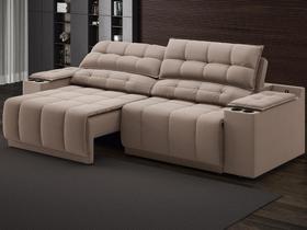 Sofá com Porta Copos Carregador USB Ret Rec Samurai 2,50m Velosuede Marrom - NETSOFAS