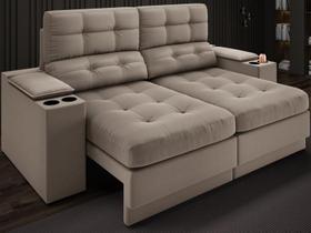 Sofá com Porta Copos e Carregador USB Eureka 1,70m Assento Retrátil e Reclinável Velosuede Capuccino - NETSOFAS