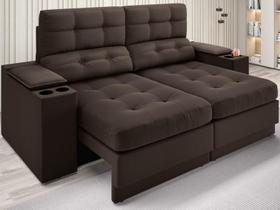 Sofá com Porta Copos e Carregador USB Eureka 1,70m Assento Retrátil e Reclinável Velosuede Chocolate - NETSOFAS Sofá com Porta Copos e Carregador USB Eureka 1,70m Assento Retrátil e Reclinável Velosuede Chocolate - NETSOFAS
