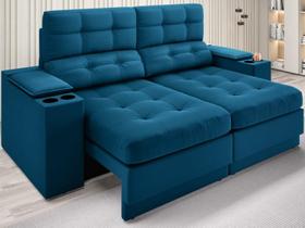Sofá com Porta Copos e Carregador USB Eureka 1,70m Assento Retrátil e Reclinável Velosuede Royal - NETSOFAS