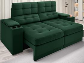 Sofá com Porta Copos e Carregador USB Eureka 1,70m Assento Retrátil e Reclinável Velosuede Verde - NETSOFAS Sofá com Porta Copos e Carregador USB Eureka 1,70m Assento Retrátil e Reclinável Velosuede Verde - NETSOFAS