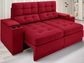 Sofá com Porta Copos e Carregador USB Eureka 1,70m Assento Retrátil e Reclinável Velosuede Vermelho - NETSOFAS Sofá com Porta Copos e Carregador USB Eureka 1,70m Assento Retrátil e Reclinável Velosuede Vermelho - NETSOFAS