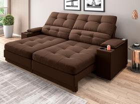Sofá com Porta Copos e Carregador USB Eureka 2,00m Assento Retrátil e Reclinável Velosuede - NETSOFAS