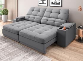 Sofá com Porta Copos e Carregador USB Eureka 2,00m Assento Retrátil e Reclinável Velosuede - NETSOFAS