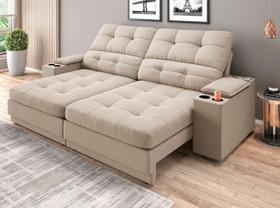 Sofá com Porta Copos e Carregador USB Eureka 2,00m Assento Retrátil e Reclinável Velosuede - NETSOFAS