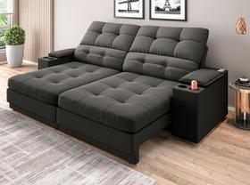 Sofá com Porta Copos e Carregador USB Eureka 2,00m Assento Retrátil e Reclinável Velosuede - NETSOFAS Sofá com Porta Copos e Carregador USB Eureka 2,00m Assento Retrátil e Reclinável Velosuede - NETSOFAS