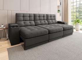 Sofá com Porta Copos e Carregador USB Eureka 2,30m Assento Retrátil e Reclinável Velosuede - NETSOFAS