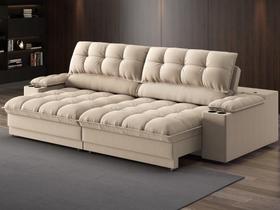 Sofá com Porta Copos e Carregador USB Ret Rec Luke 2,10m Linho Soft Bege - NETSOFAS