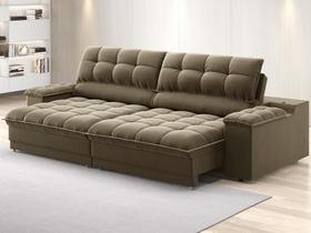 Sofá com Porta Copos e Carregador USB Ret Rec Luke 2,90m Veludocristal Castor - NETSOFAS