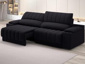 Sofá com Porta Copos e Carregador USB Retrátil e Reclinável Murano 2,00m Velosuede Preto - NETSOFAS