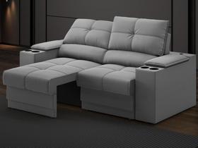 Sofá com Porta Copos e Carregador USB Retrátil e Reclinável Ringo 1,70m Velosuede Grafite - NETSOFAS