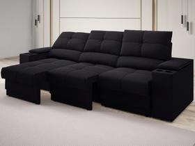 Sofá com Porta Copos e Carregador USB Retrátil e Reclinável Ringo 2,30m Velosuede Preto - NETSOFAS
