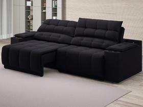 Sofá com Porta Copos e Carregador USB Retrátil e Reclinável Samurai 2,00m Velosuede Preto - NETSOFAS Sofá com Porta Copos e Carregador USB Retrátil e Reclinável Samurai 2,00m Velosuede Preto - NETSOFAS