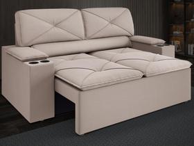 Sofá com Porta Copos Retrátil e Reclinável Pop 1,54m Velosuede Bege - NETSOFAS