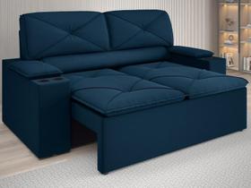 Sofá com Porta Copos Retrátil e Reclinável Pop 1,54m Velosuede Petroleo - NETSOFAS Sofá com Porta Copos Retrátil e Reclinável Pop 1,54m Velosuede Petroleo - NETSOFAS