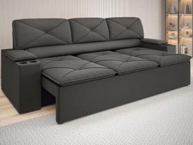 Sofá com Porta Copos Retrátil e Reclinável Pop 2,05m Velosuede Cinza - NETSOFAS