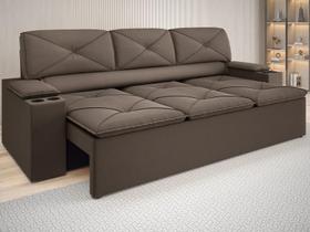 Sofá com Porta Copos Retrátil e Reclinável Pop 2,05m Velosuede Marrom - NETSOFAS