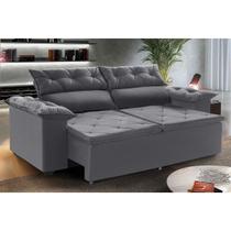 Sofá Compact 1,5 metros retrátil e reclinável com Molas Espirais Suede Cinza - Sofá na Web