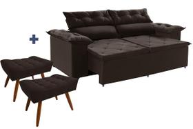 sofá Compact 200 cm retrátil reclinável Molas Espirais Marrom com 2 Puffs Ws Estofados