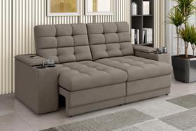 Sofá Confort Premium 1,70m Assento Retrátil/Reclinável porta copos e USB Suede Capuccino - XFlex Sofas