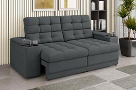 Sofá Confort Premium 1,70m Assento Retrátil/Reclinável porta copos e USB Suede Cinza - XFlex Sofas