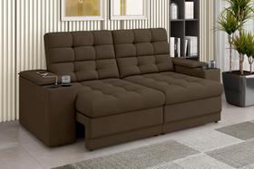 Sofá Confort Premium 1,70m Assento Retrátil/Reclinável porta copos e USB Suede Marrom - XFlex Sofas