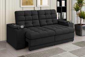 Sofá Confort Premium 2,05m Assento Retrátil/Reclinável porta copos e USB Suede Preto - XFlex Sofas Sofá Confort Premium 2,05m Assento Retrátil/Reclinável porta copos e USB Suede Preto - XFlex Sofas