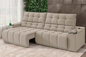 Sofá Connect Premium 2,00m Assento Retrátil/Reclinável com porta copos e entrada USB Suede Areia
