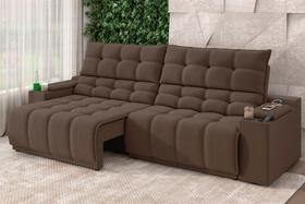 Sofá Connect Premium 2,00m Assento Retrátil/Reclinável com porta copos e entrada USB Suede Marrom