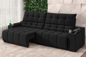 Sofá Connect Premium 2,30m Assento Retrátil/Reclinável com porta copos e entrada USB Suede Preto