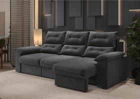 Sofá Copacabana Retrátil e Reclinável 4 Lugares 3 assentos Suede Grafite 230cm