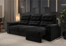 Sofá Copacabana Retrátil e Reclinável 4 Lugares 3 assentos Suede Preto 230cm