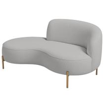 Sofá Curvo 2 Lugares 150cm Braço Esq. Thommy Pés Ouro Bouclé Cinza Claro - Nexta Casa