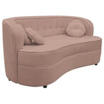 Sofá Curvo 2 Lugares Orgânico Sala Recepção Escritório Decorativo Luxo Panamá 140cm Linho Rose