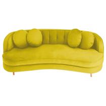 Sofá Curvo 2 Lugares Orgânico Sala Recepção Escritório Decorativo Luxo Panamá 160cm Suede Amarelo