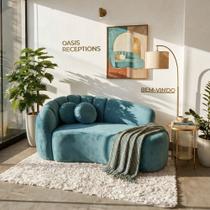 Sofá Curvo 3 Lugares Orgânico Confortável Serena Veludo Azul Turquesa - Montanari s Decor Sofá Curvo 3 Lugares Orgânico Confortável Serena Veludo Azul Turquesa - Montanari s Decor