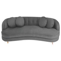 Sofá Curvo 3 Lugares Orgânico Sala Recepção Escritório Decorativo Luxo Panamá 185cm Suede Cinza