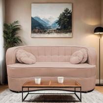 Sofá Curvo 3 Lugares Orgânico Sala Recepção Escritório Decorativo Luxo Panamá 185cm Suede Rose