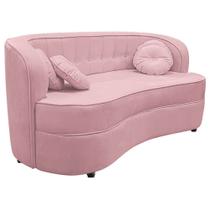 Sofá Curvo 3 Lugares Orgânico Sala Recepção Escritório Decorativo Luxo Panamá 200cm Suede Rosa Bebe