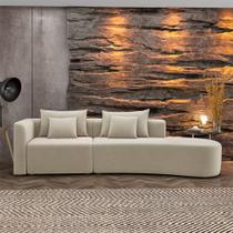 Sofá Curvo Decorativo Kimiko 297Cm 4 Lugares Sala de Estar com Chaise Veludo Bege G52 - Gran Belo