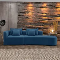 Sofá Curvo Decorativo Kimiko 317Cm 5 Lugares Sala de Estar com Chaise Veludo Azul Petróleo G52 - Gran Belo Sofá Curvo Decorativo Kimiko 317Cm 5 Lugares Sala de Estar com Chaise Veludo Azul Petróleo G52 - Gran Belo