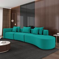 Sofá Curvo Decorativo Kimiko 427Cm 5 Lugares Sala de Estar com Chaise Veludo Azul Tiffany G52 - Gran Belo